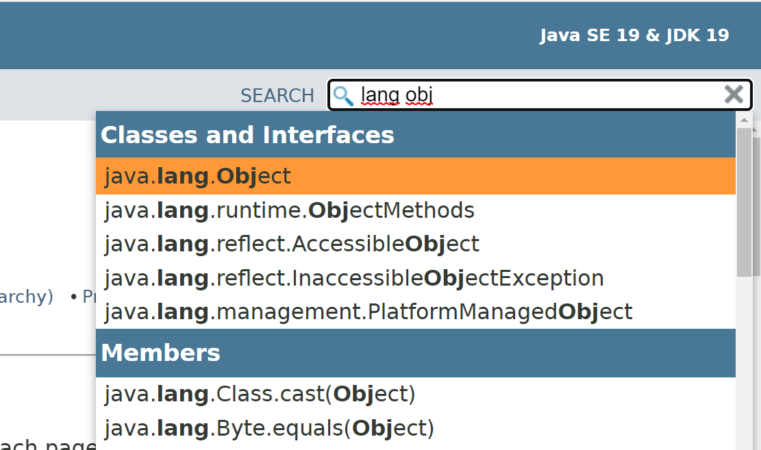 Recherche multi-critères Javadoc